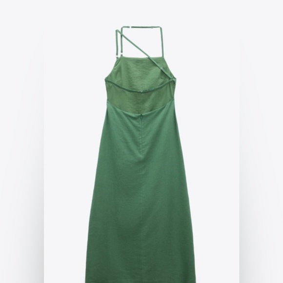 Zara open back linen blend dress green S - Picture 9 of 10